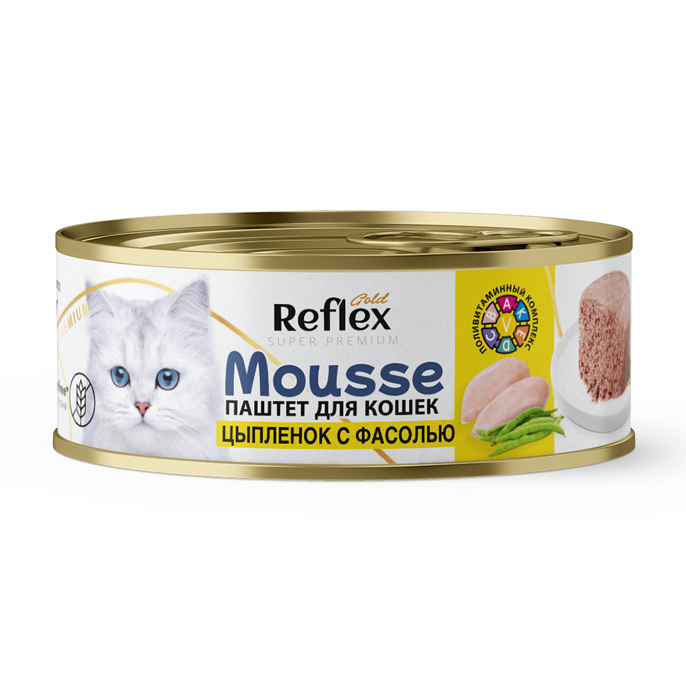 Reflex Gold влажный корм для взрослых кошек, паштет цыпленок с фасолью