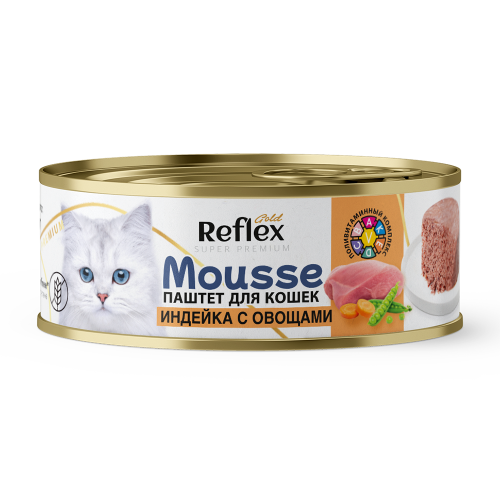 Reflex Gold влажный корм для взрослых кошек, паштет индейка с овощами