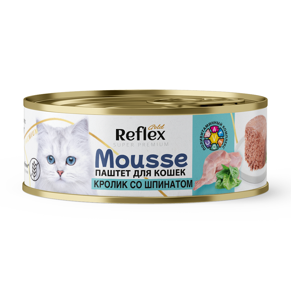 Reflex Gold влажный корм для взрослых кошек, паштет кролик со шпинатом